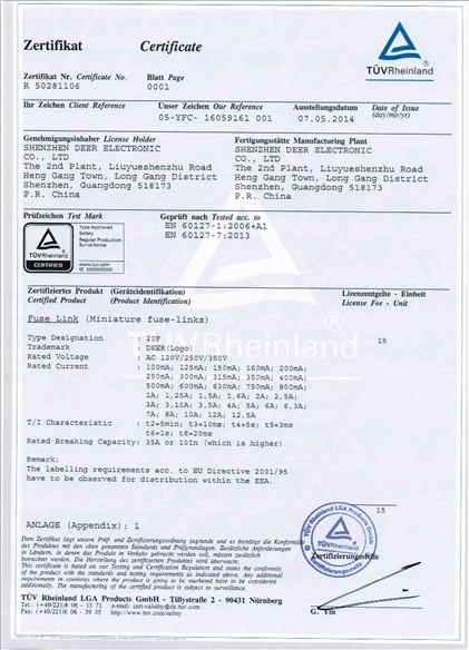 TUV-certificaat op 7 mei 2014